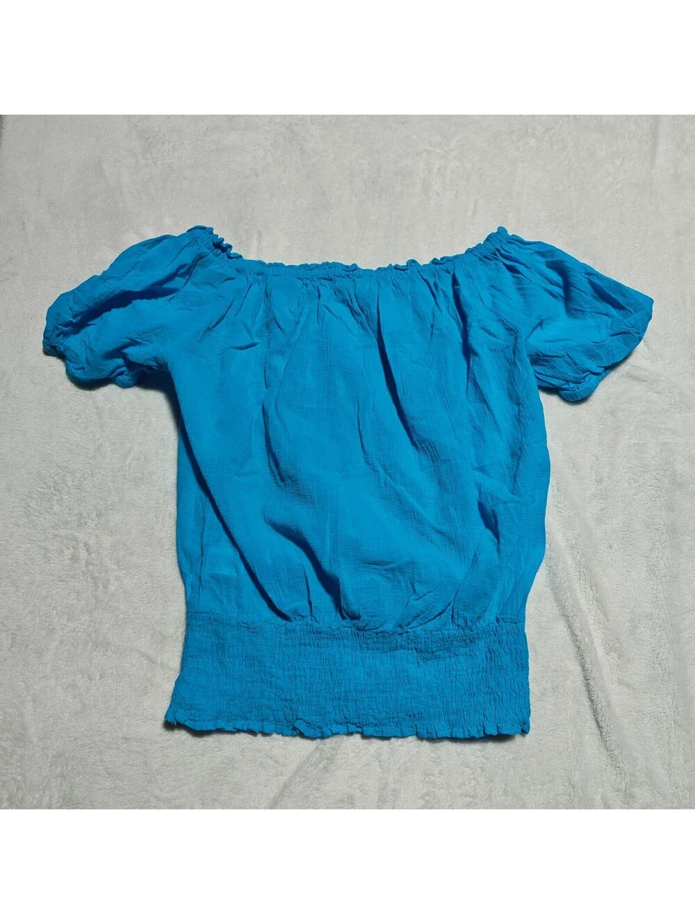 Michael Kors Turquoise aqua off shoulder peasant top w smocked waist euro summer
